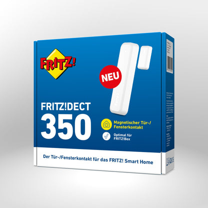 Verpackung von FRITZ!DECT 350 auf grauem Hintergrund.